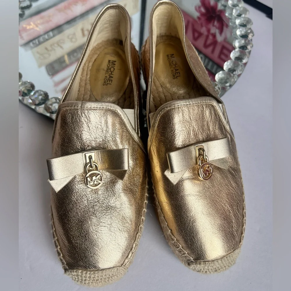 Michael Kors Women's LEATHER Hastings Slip On Espadrille Metallic Gold W8M V019k